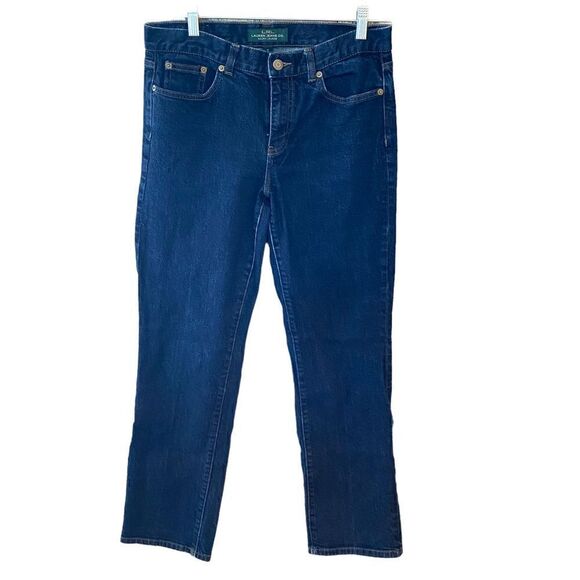 Ralph Lauren Sz 8 Blue Darkwash Denim Tapered Leg Jeans - Picture 1 of 6